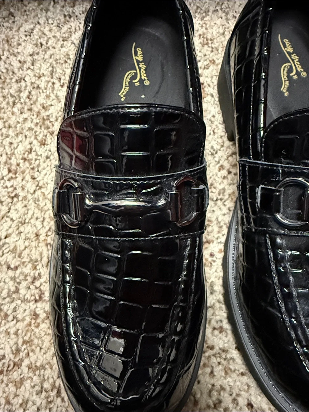 Black Croc-Embossed Women’s Loafers